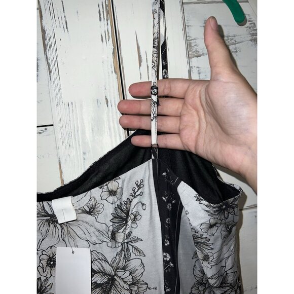 H&M Black Floral Checkered Maxi Strappy Sundress Size L NWT Side Slit - Picture 7 of 8